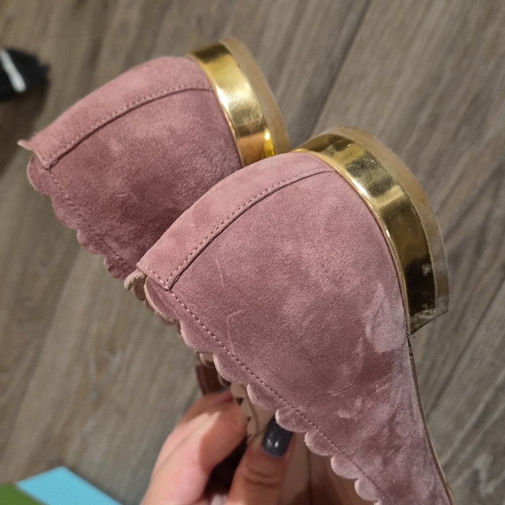 kate spade mauve pink suede scalloped ballet flats with pearl bow - Picture 7 of 10